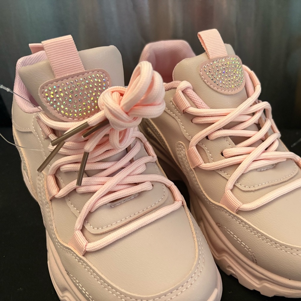 Bundle** Pink Rhinestone Sneakers 3 & denim sandals bundle size 2
